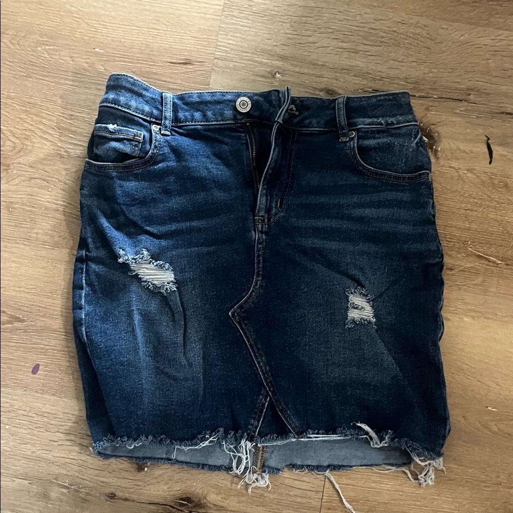 Maurices Dark Blue Distressed Denim Mini Skirt